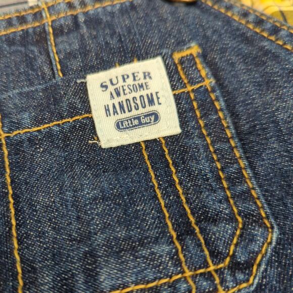 CARTER'S Boys 2 Piece Set Overalls and Yellow Blue Plaid Shirt 6 months - Picture 9 of 9